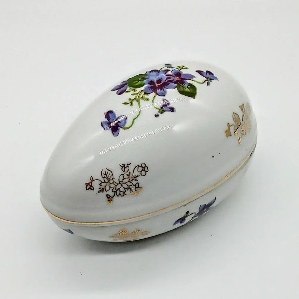 Vintage Lefton China Hand-Painted Porcelain Egg Trinket Box